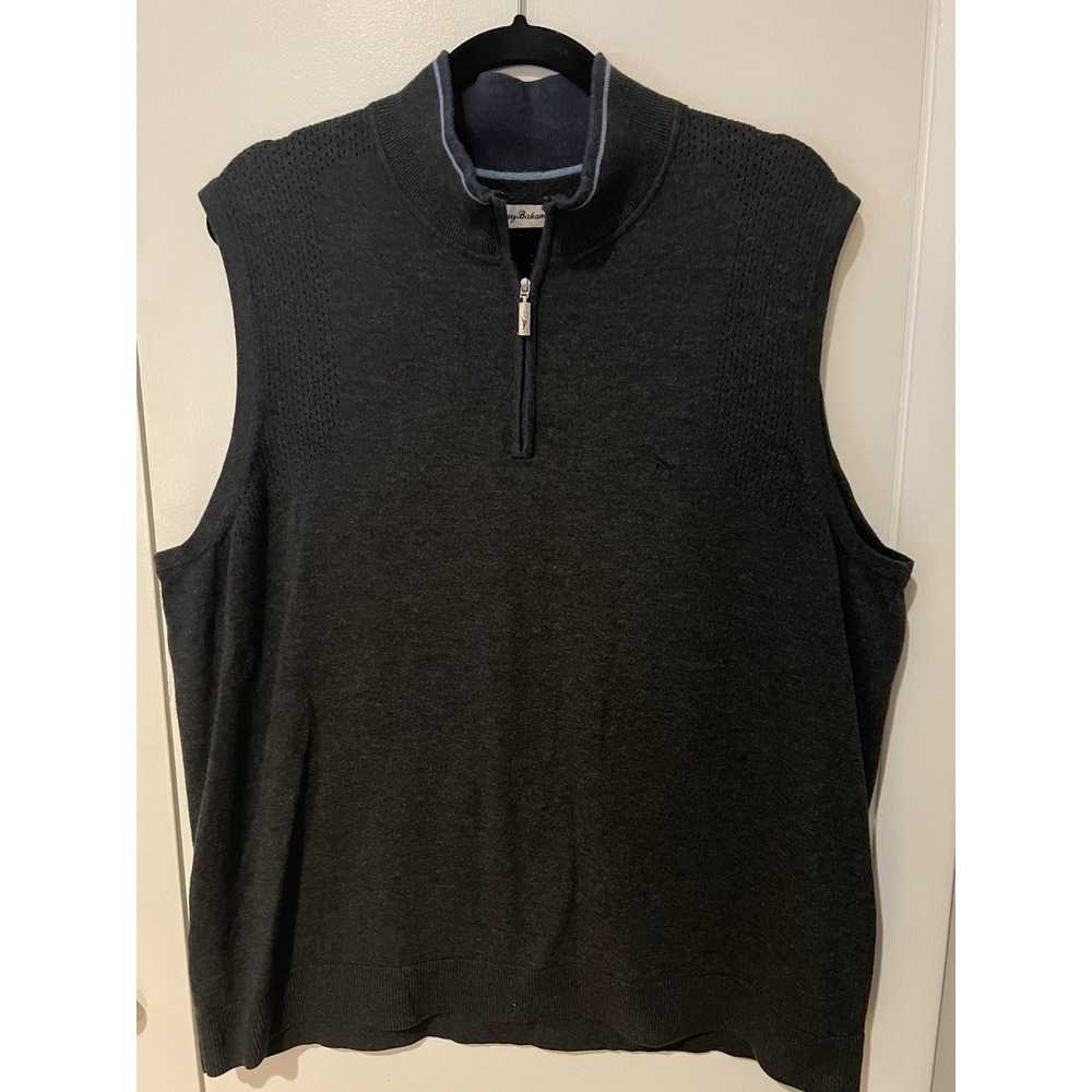 Tommy Bahama Men's XL Gray Lightweight Sweater Vest 1/4 Zip Perforated Knit